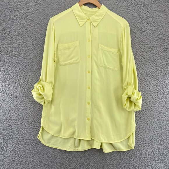 Chicos Top Womens 1 US Medium Babette Citron Yellow Button Up Roll Tab Sleeves * - Picture 2 of 12